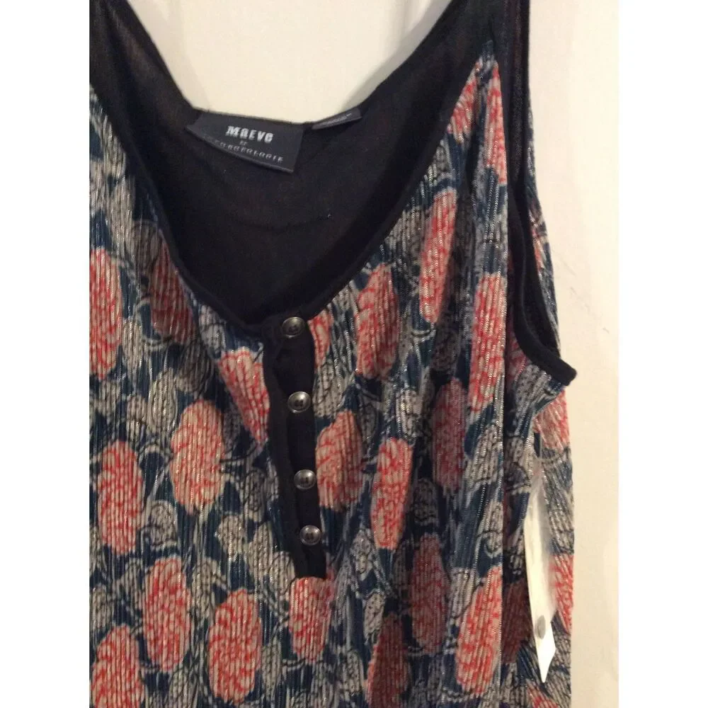 New NWT ANTHROPOLOGIE Maeve Floral Pleated Lightweight Flowy Metallic Cami Top M